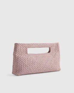 Pink Suede Woven Clutch Bag