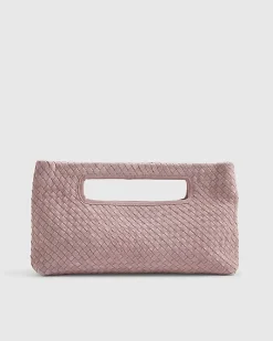 Pink Suede Woven Clutch Bag