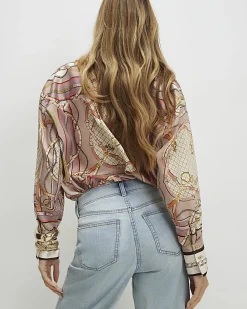 Pink Tie Neck Chain Print Shirt