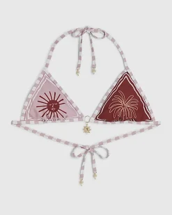 Pink Triangle Colour Block Bikini Top