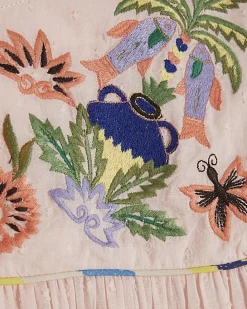 Pink Tropical Embroidered Smock Blouse