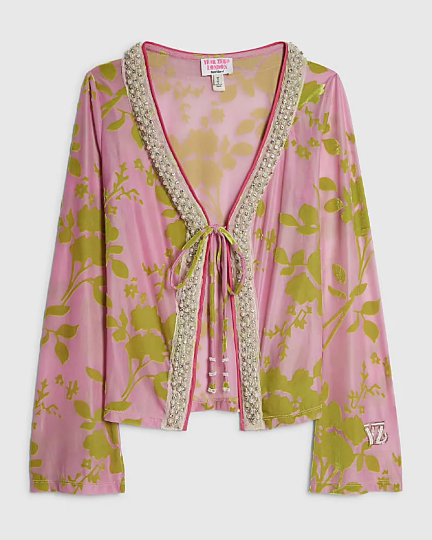 Pink Year Zero Floral Tie Front Cover Up