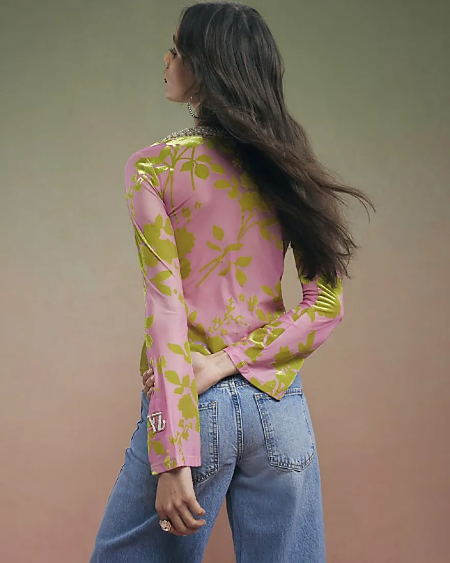 Pink Year Zero Floral Tie Front Cover Up