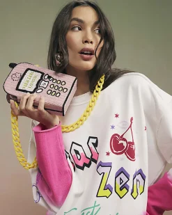 Pink Year Zero Telephone Beaded Crossbody Bag