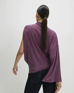Purple Asymmetric Drape Sleeve Flowing Top