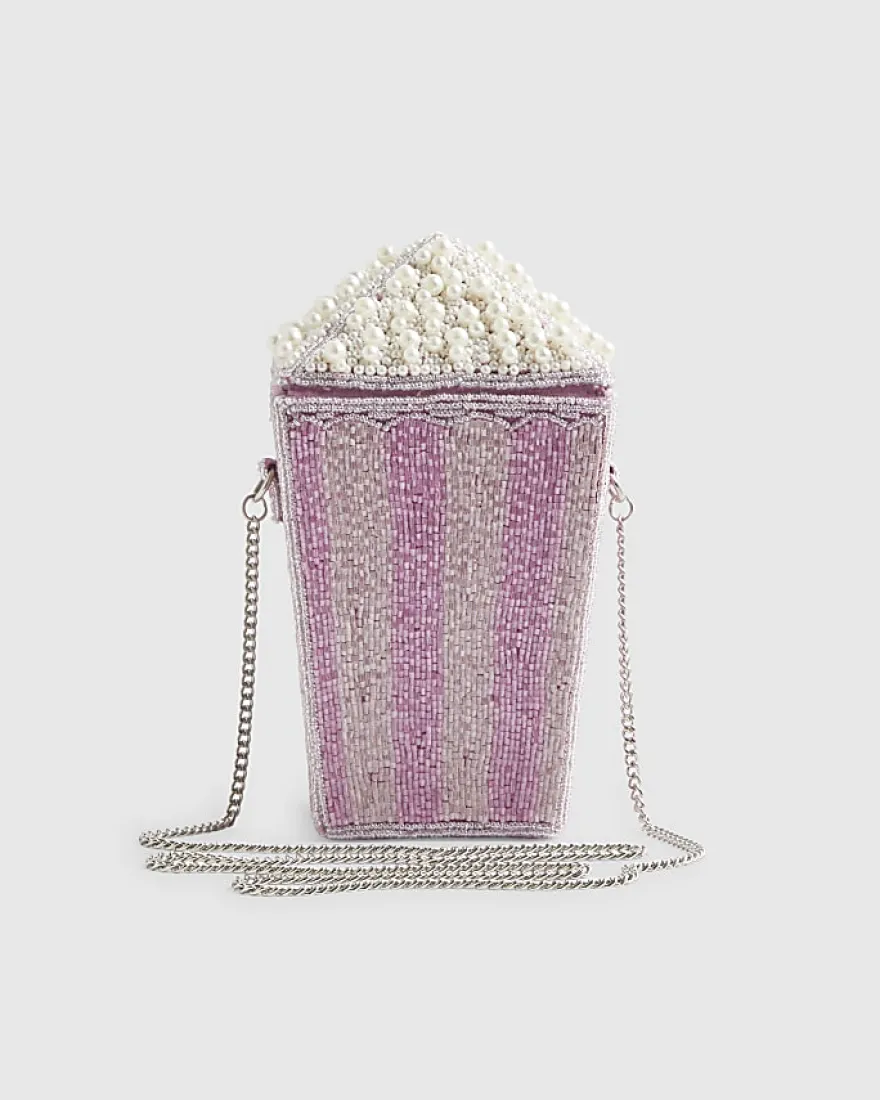 Purple Beaded Popcorn Cross body Bag