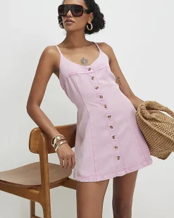 Purple Button Up Denim Mini Dress