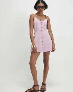 Purple Button Up Denim Mini Dress