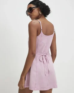 Purple Button Up Denim Mini Dress
