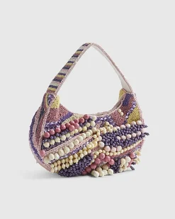 Purple Chunky Beaded Shoulder Bag