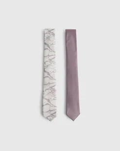 Purple Floral and Plain Skinny Tie Set