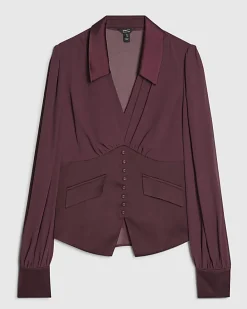 Purple Long Sleeve Corset Detail Blouse