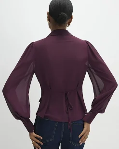 Purple Long Sleeve Corset Detail Blouse