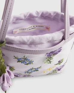 Purple Mesh Embroidered Mini Tote Bag
