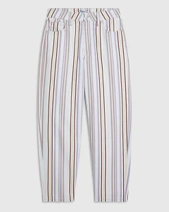 Purple Mid Rise Stripe Barrel Leg Jeans
