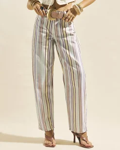 Purple Mid Rise Stripe Barrel Leg Jeans