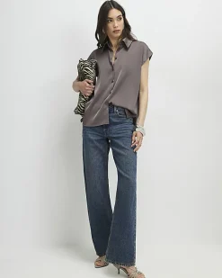 Purple Satin Short Sleeve Shirt