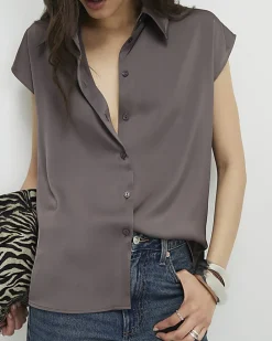 Purple Satin Short Sleeve Shirt
