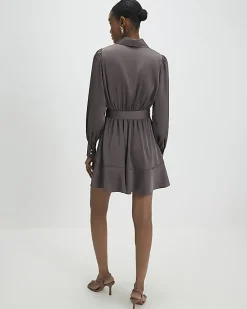Purple Satin Wrap Front Mini Dress