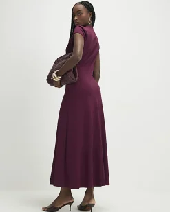 Purple Short Sleeve High Neck Maxi Dress