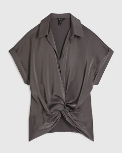 Purple Short Sleeve Wrap Front Blouse