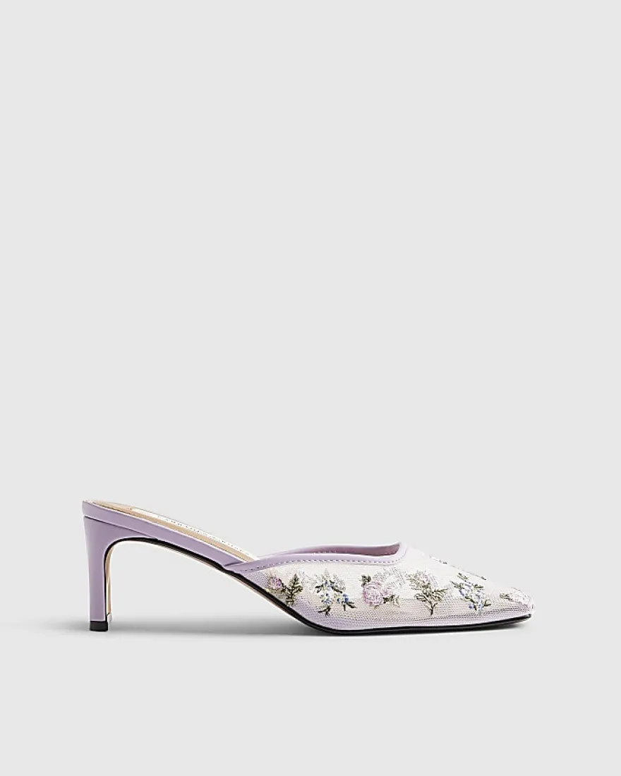 Purple Square Toe Mule Court Shoes