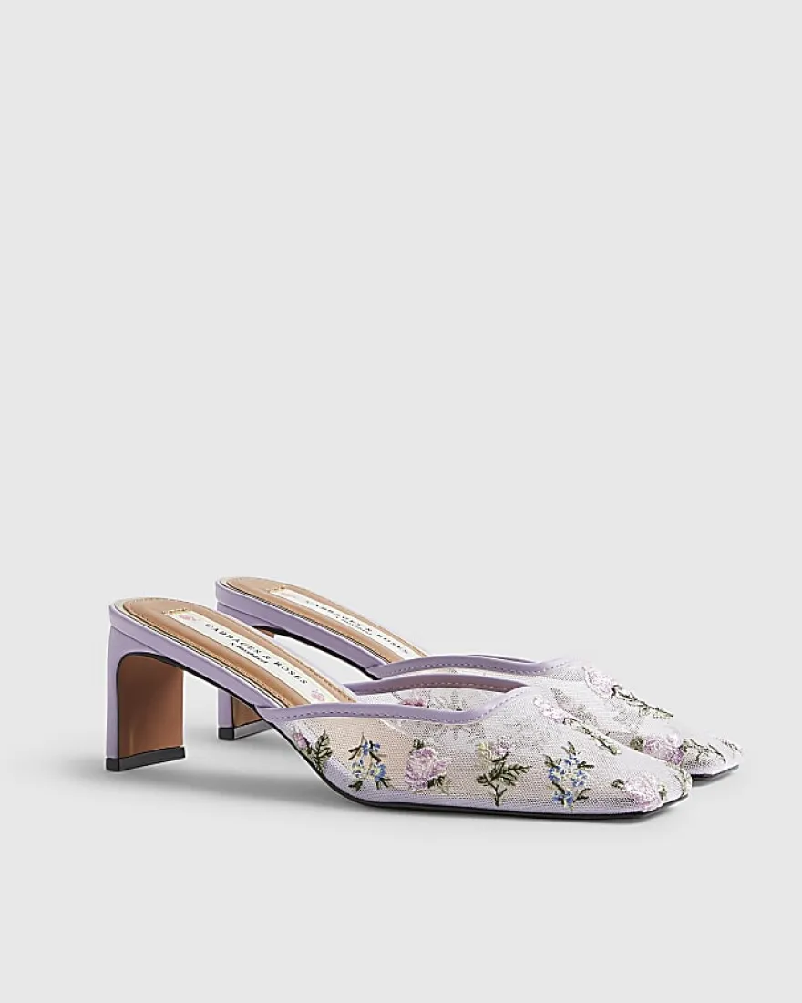 Purple Square Toe Mule Court Shoes