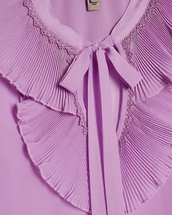 Purple Tie Neck Long Sleeve Blouse