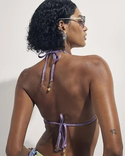 Purple Triangle Charm Butterfly Bikini Top