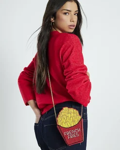 Red Beaded French Fries Cross Body Bag