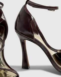 Red Buckle Strap Heeled Sandals