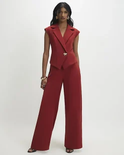 Red Cap Sleeve Wide Leg Jumpsuit