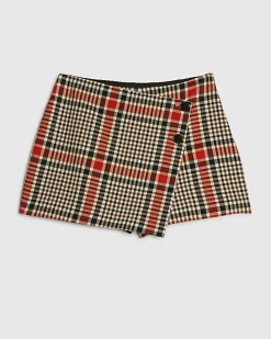 Red Check Asymmetric Wrap Skort