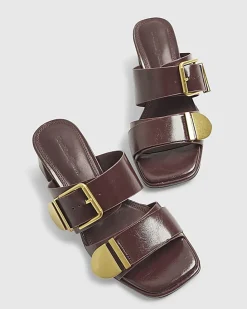 Red Double Buckle Mule Sandals