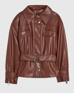 Red Faux Leather Belted Jacket