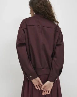 Red Faux Suede Classic Bomber Jacket