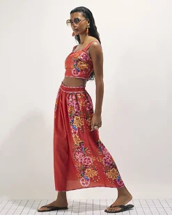 Red Floral Maxi Skirt