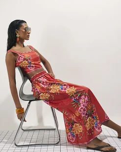 Red Floral Maxi Skirt