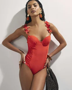 Red Flower Detail Swimsuit