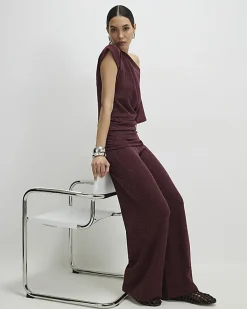 Red Glitter Wide Leg Trousers