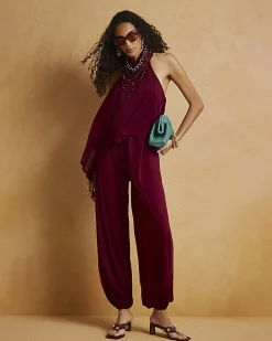 Red Halter Neck Balloon Leg Jumpsuit