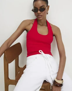Red Halter Neck Tank Top