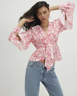 Red Knot Front Print Top