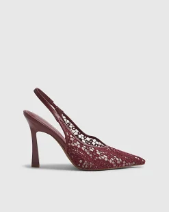 Red Lace Slingback Court Heels