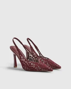 Red Lace Slingback Court Heels