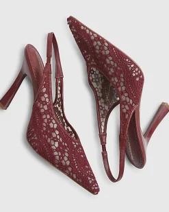 Red Lace Slingback Court Heels
