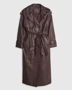 Red leather oversized trench coat