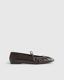 Red Leather Ruched Ballet Pumps
