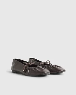 Red Leather Ruched Ballet Pumps