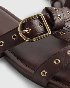 Red Leather T Bar Buckle Sandals